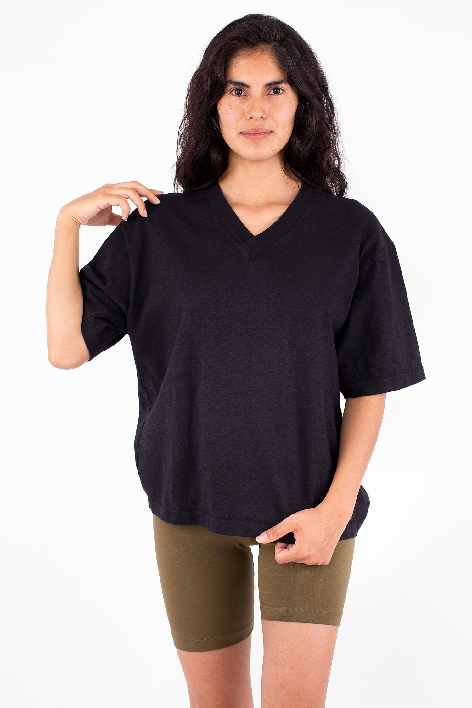 1456gd_navy Boxy V-Neck Short Sleeve T-Shirt - Image 1