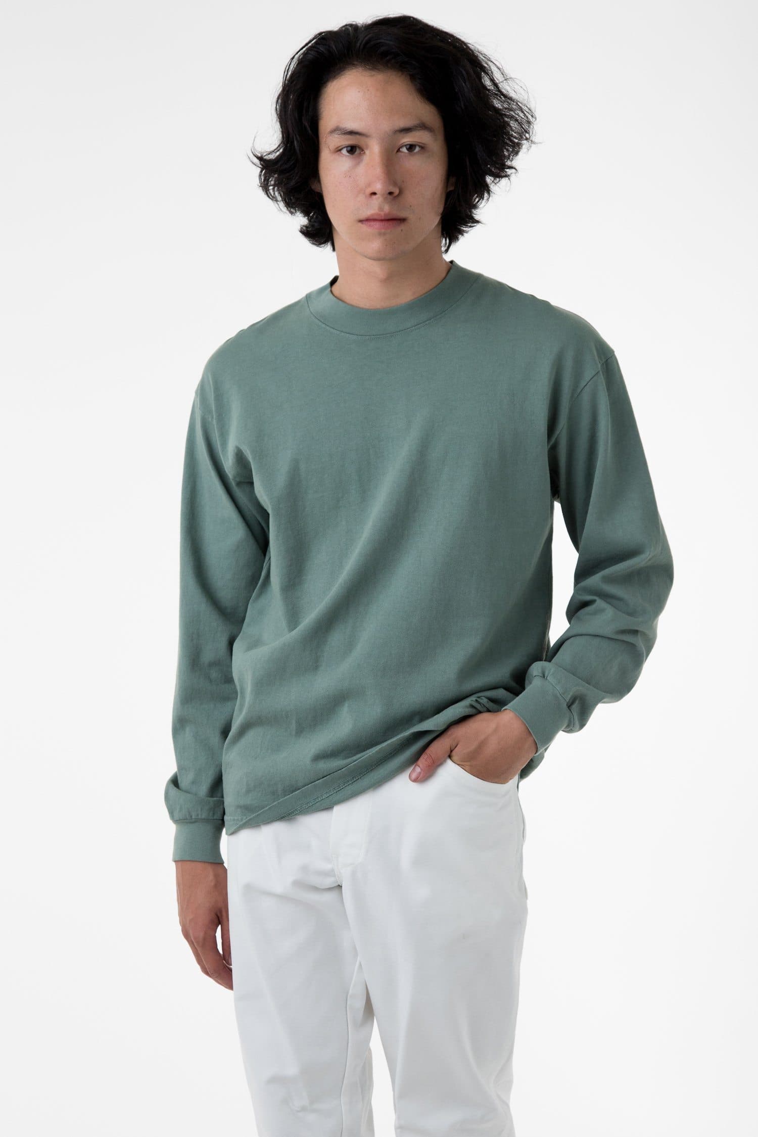 1807_atlanticgreen Long Sleeve Garment Dye Mockneck T-Shirt - Image 1