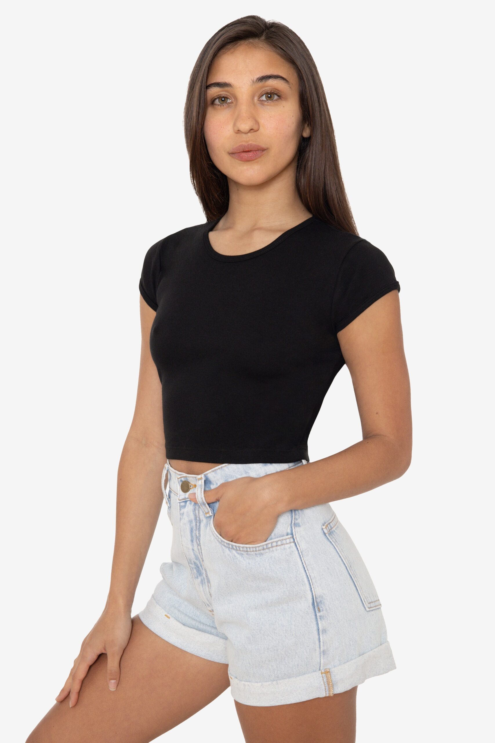 43035-ASH-BLACK Cap Sleeve Baby Rib Crop Top - Image 1