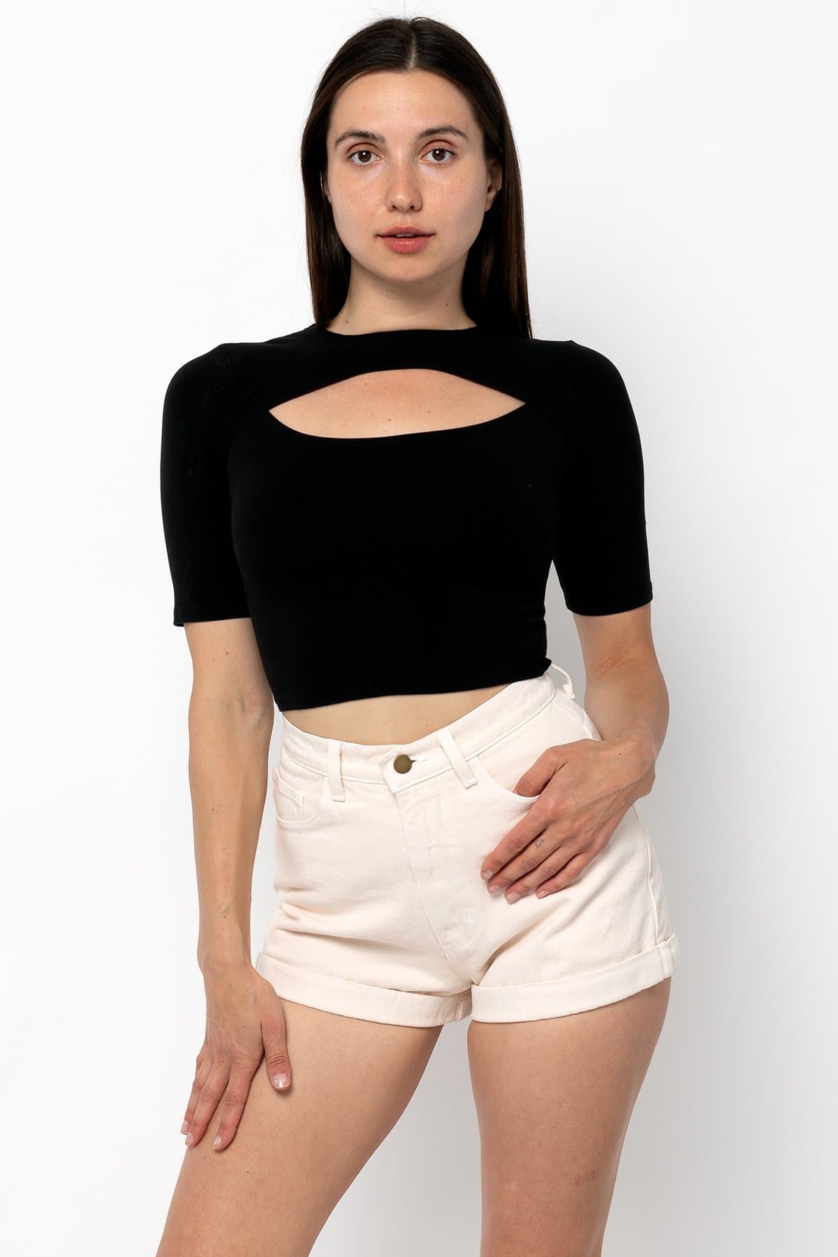 83071GD_Black Cut Out Crop Top - Image 1