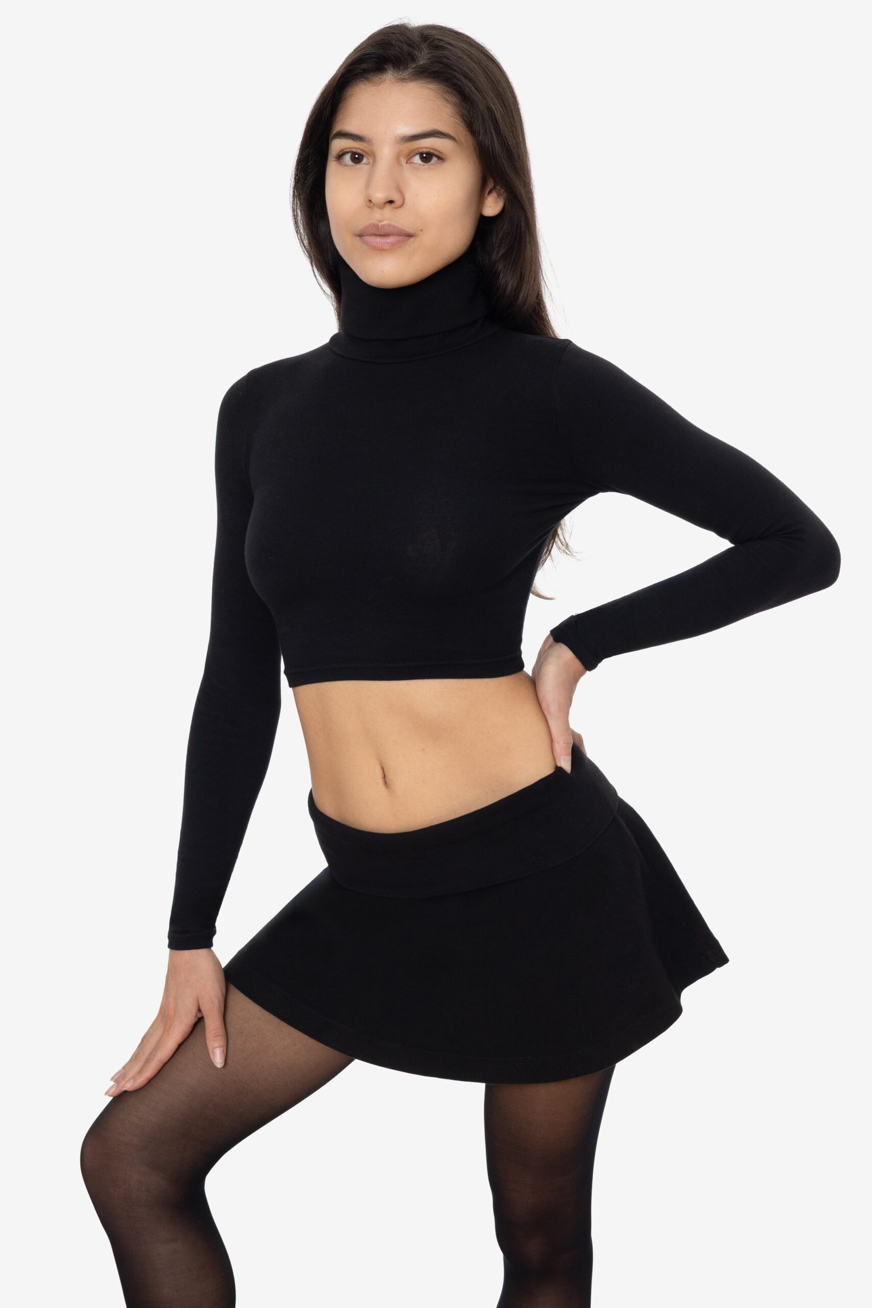8366GD-BLACK-1 Cropped Cotton Spandex Garment Dye Turtleneck - Image 1