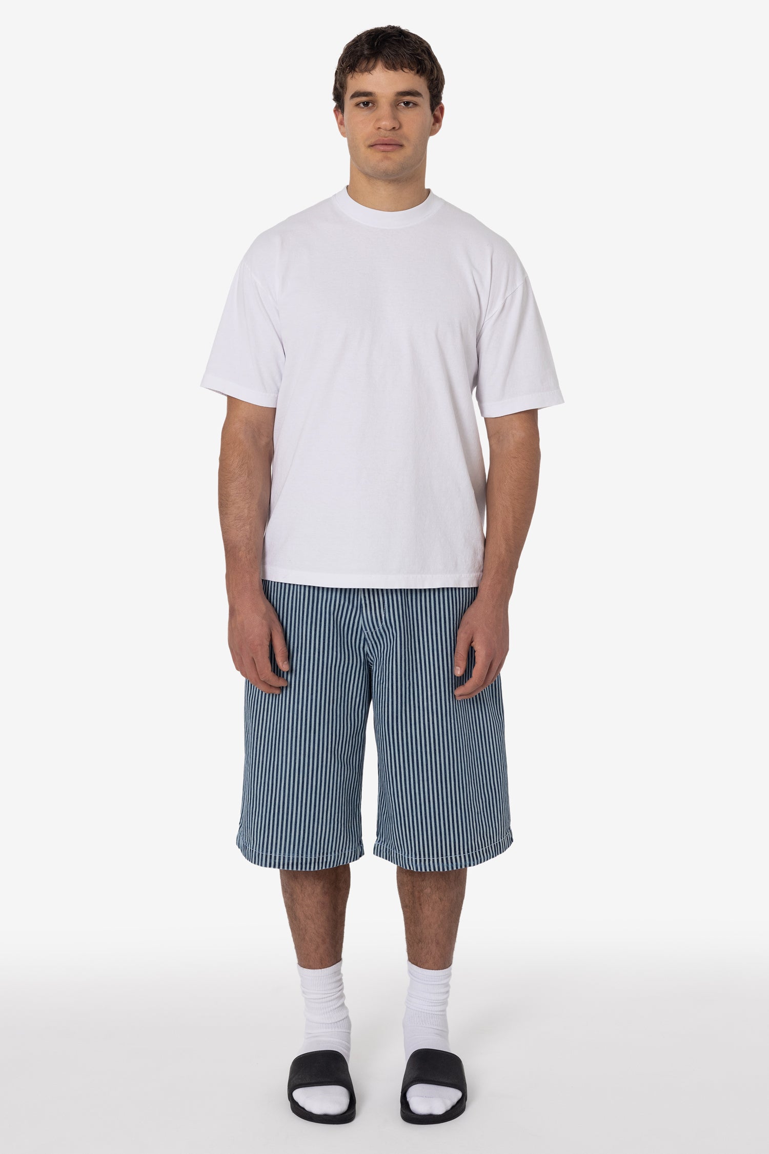 ADAMDENIMSHORTSSTRIPPEDFRONT-RDN465 Denim Baggy Long Short - Image 1