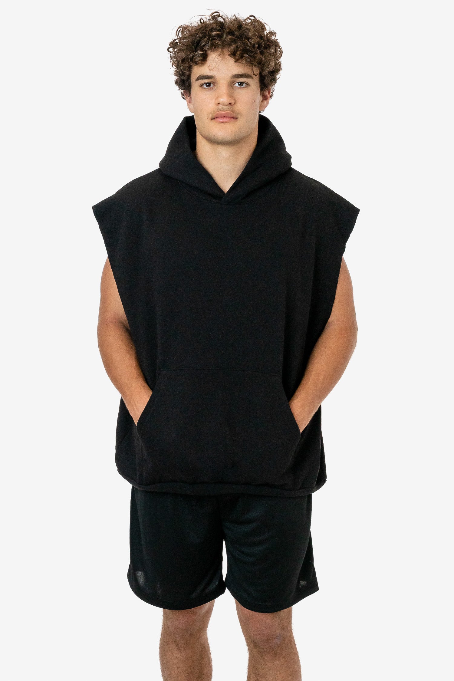 HF08-Black-M_1 Heavy Fleece Sleeveless Hoodie (Piece Dye) - Image 1
