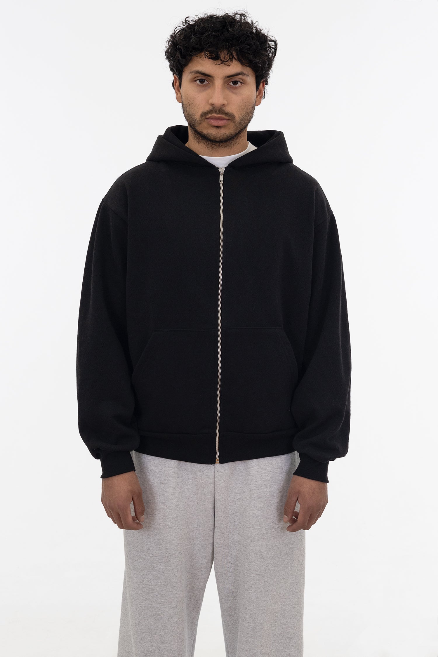 HF10_Black-Black-Zipper-Front-1 Heavy Fleece Zip-Up Hoodie (Piece Dye) - Image 1