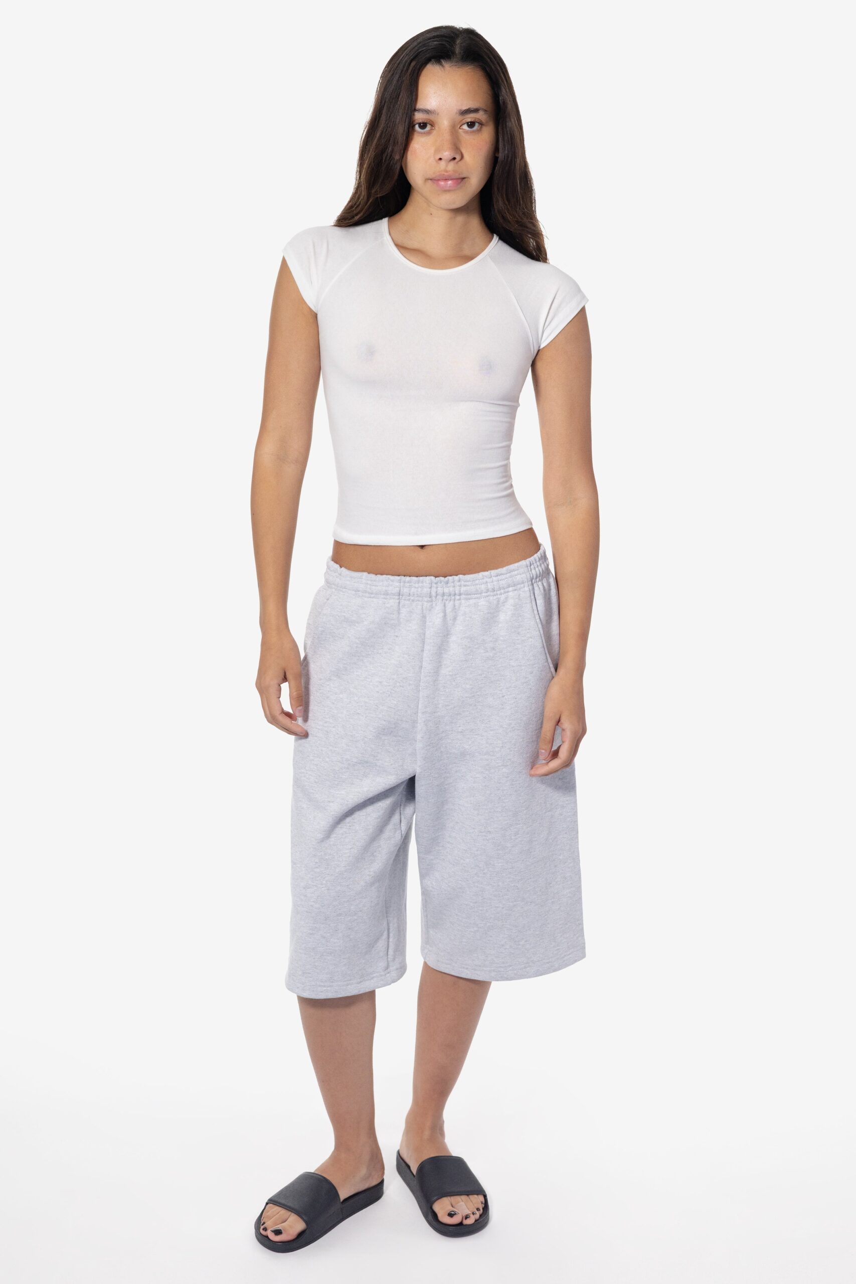 HF442-cassie-1 Heavy Fleece Extra Wide Sweat Shorts - Image 1