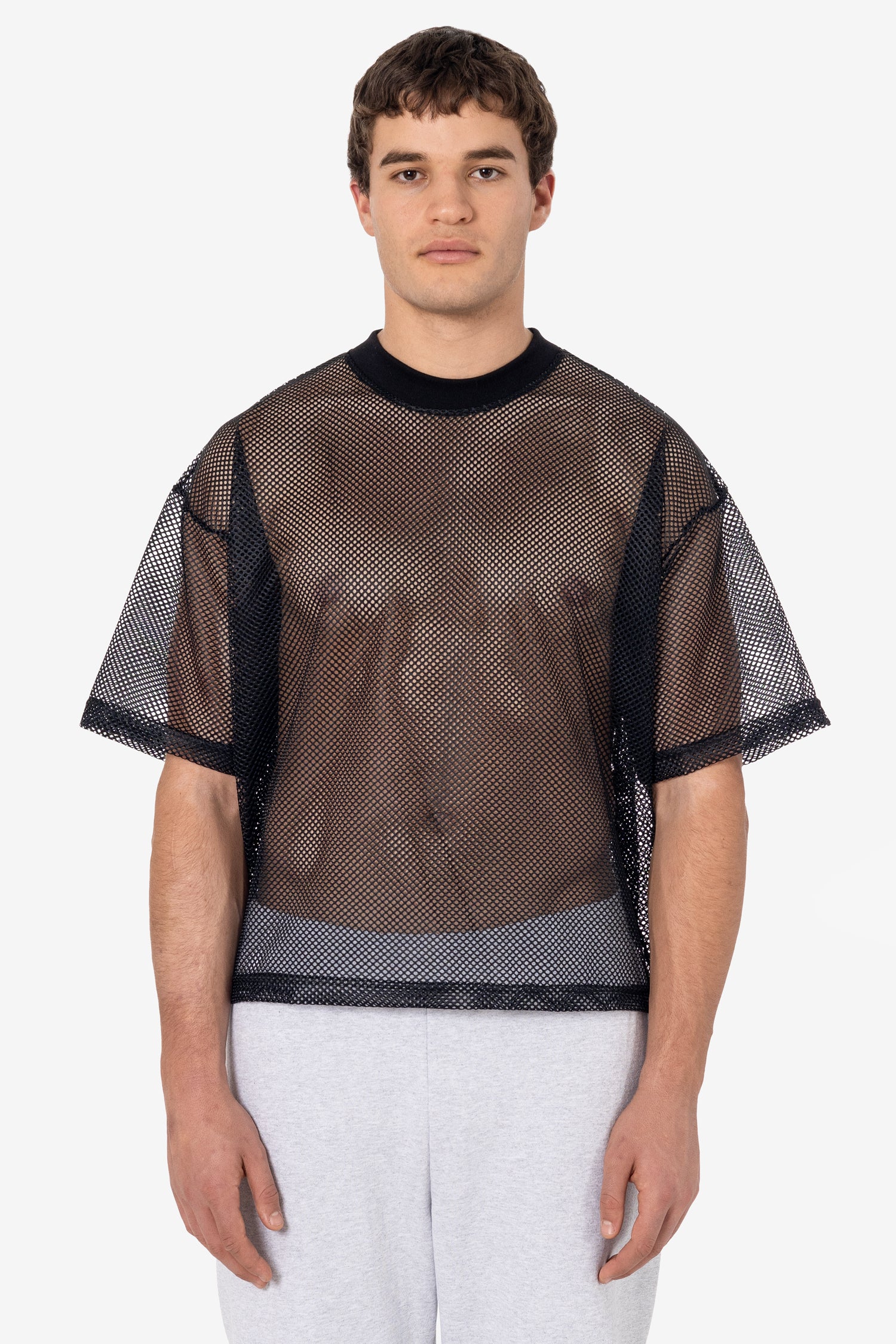 KM401-BLACK_FRONT King Mesh Short Sleeve Crewneck T-Shirt - Image 1
