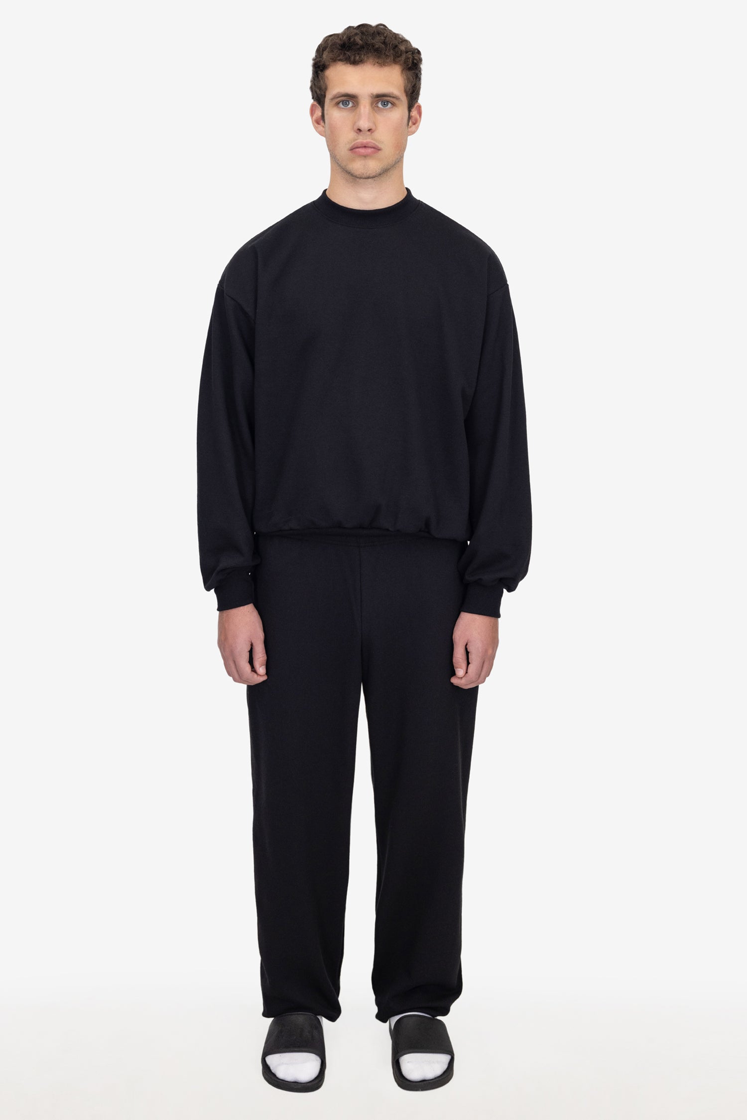 MWF1044BLACKFRONT2 10 oz. Mid-Weight Poly Cotton Fleece Wide Sweatpant - Image 1