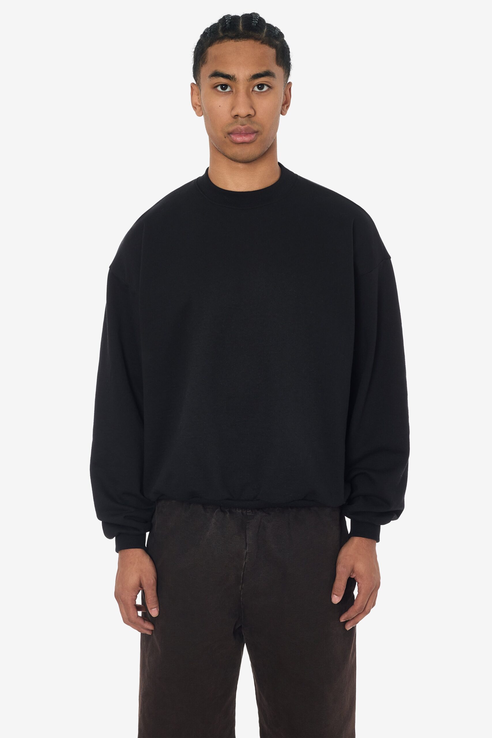 MWF1047-BLACK-1-HALF Mid-weight Poly Cotton Fleece Wide Crewneck - Image 1
