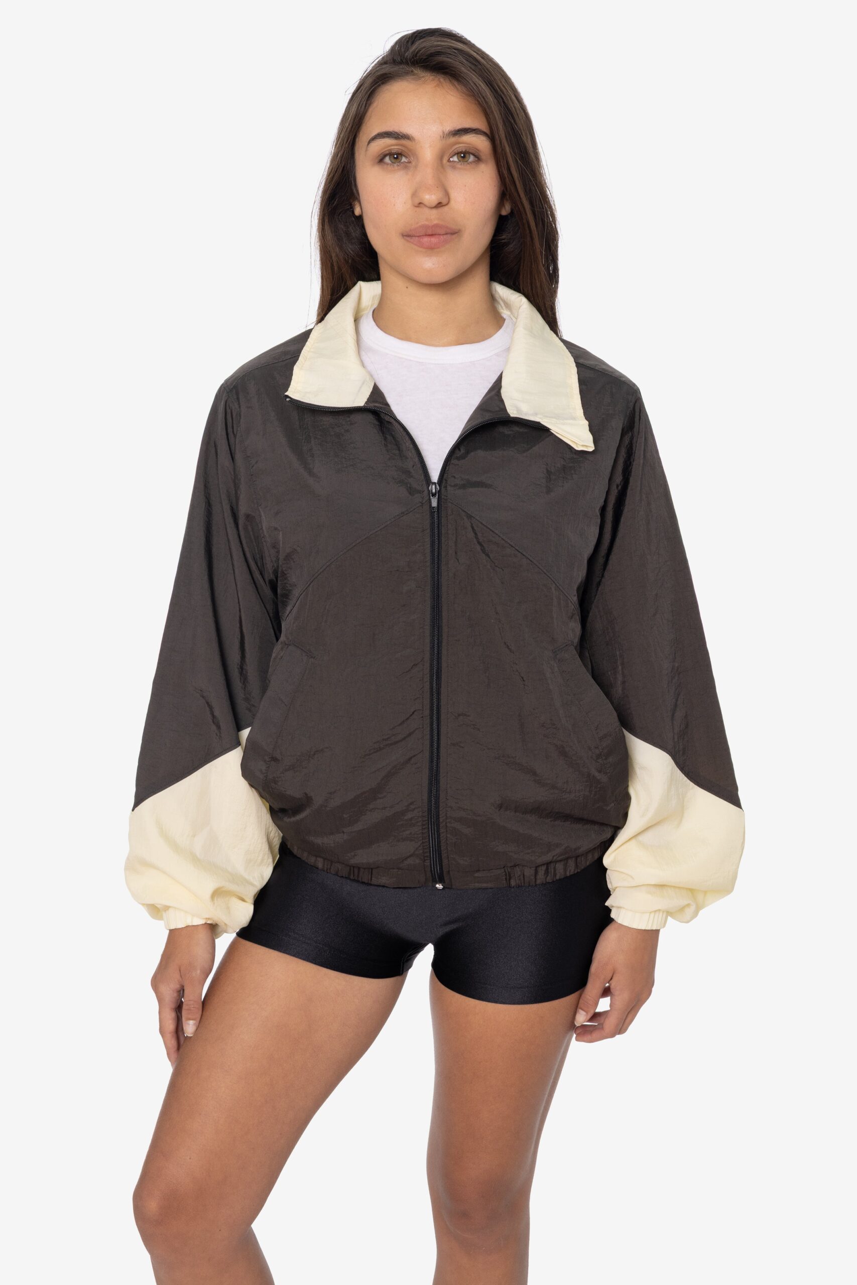 RNF555-1 Nylon Crinkle Zip-Up Colorblock Windbreaker - Image 1