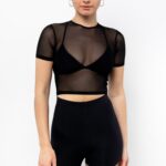 Micromesh Short Sleeve Crop Top Tee Shirt