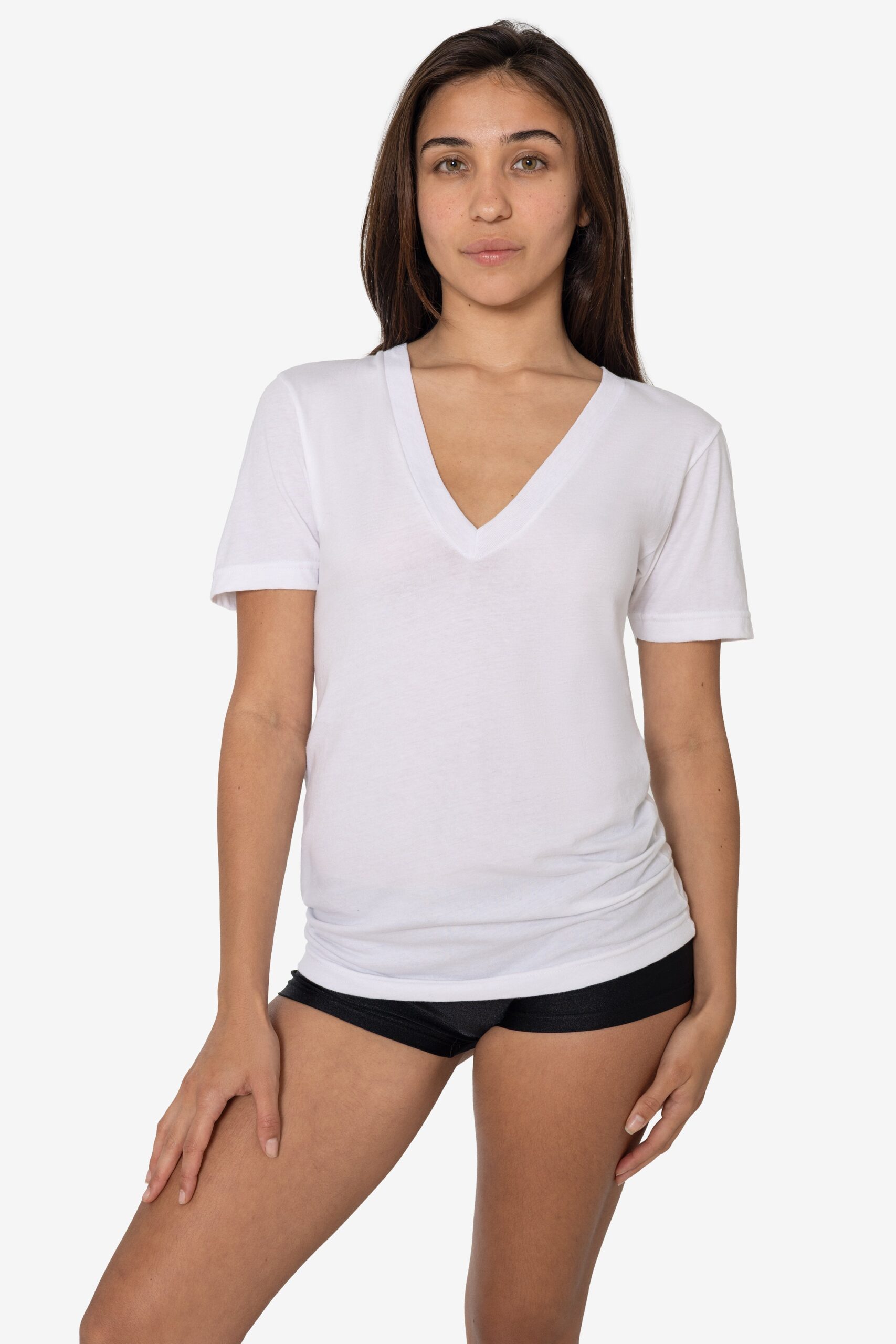 SUMMERTEEVNECKWHITE1 40/1 Jersey Deep V-Neck T-Shirt - Image 1
