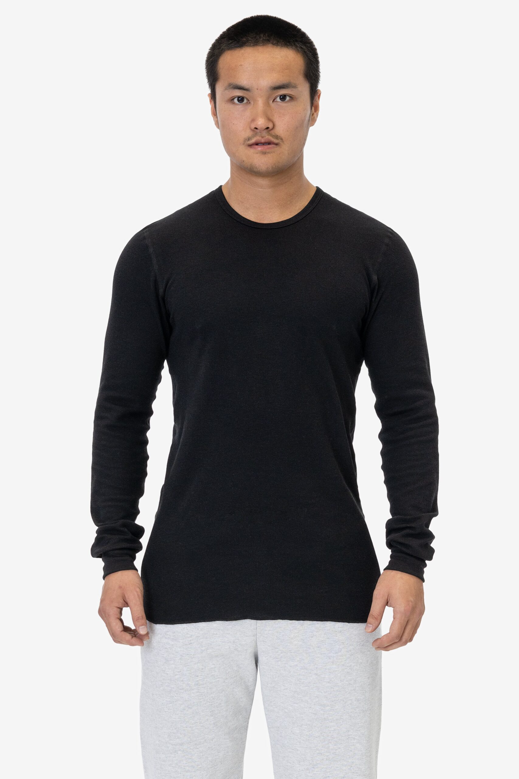 T407-BLACK-DANIELx Poly-Cotton Thermal Long Sleeve Crewneck - Image 1