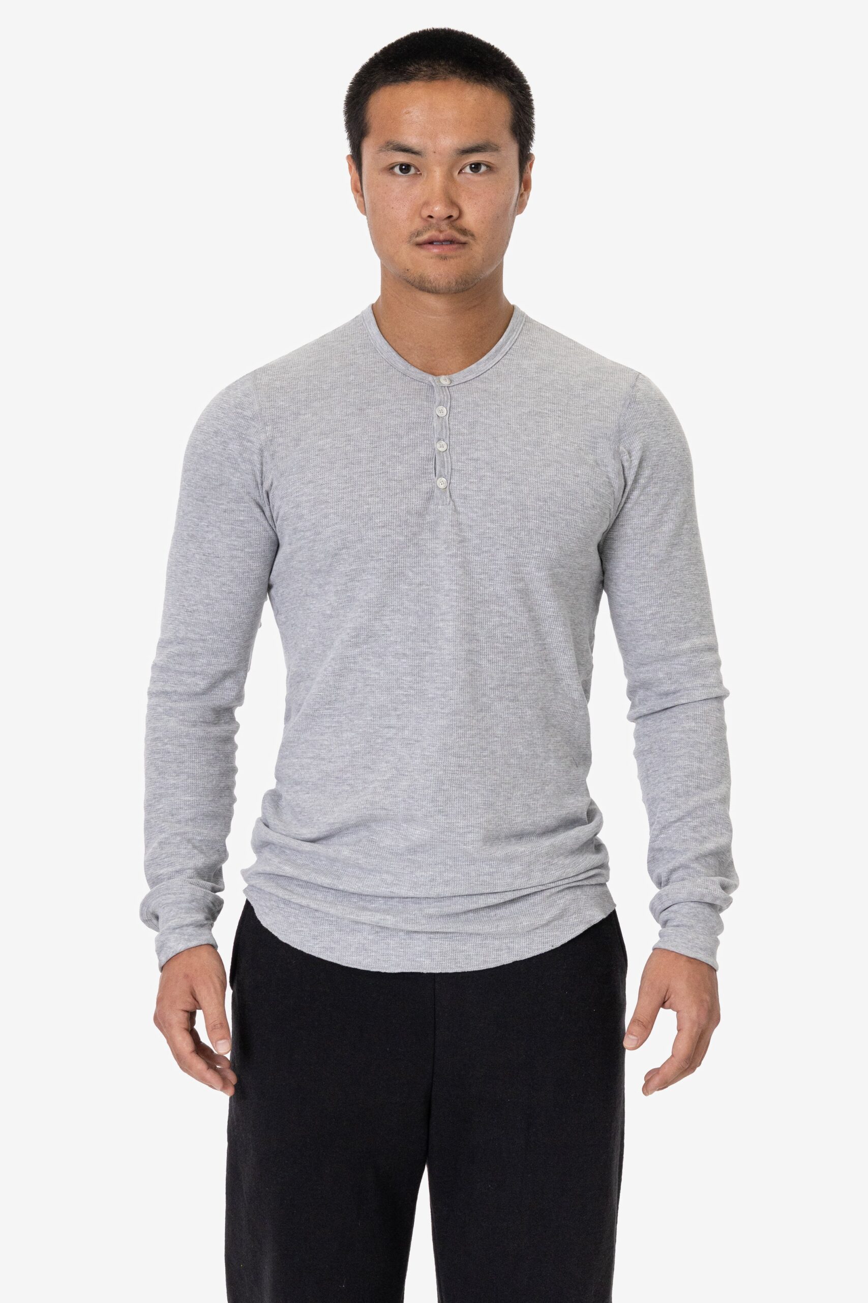 T457-HEATHER-DANIEL-1x Poly-Cotton Thermal Long Sleeve Henley - Image 1