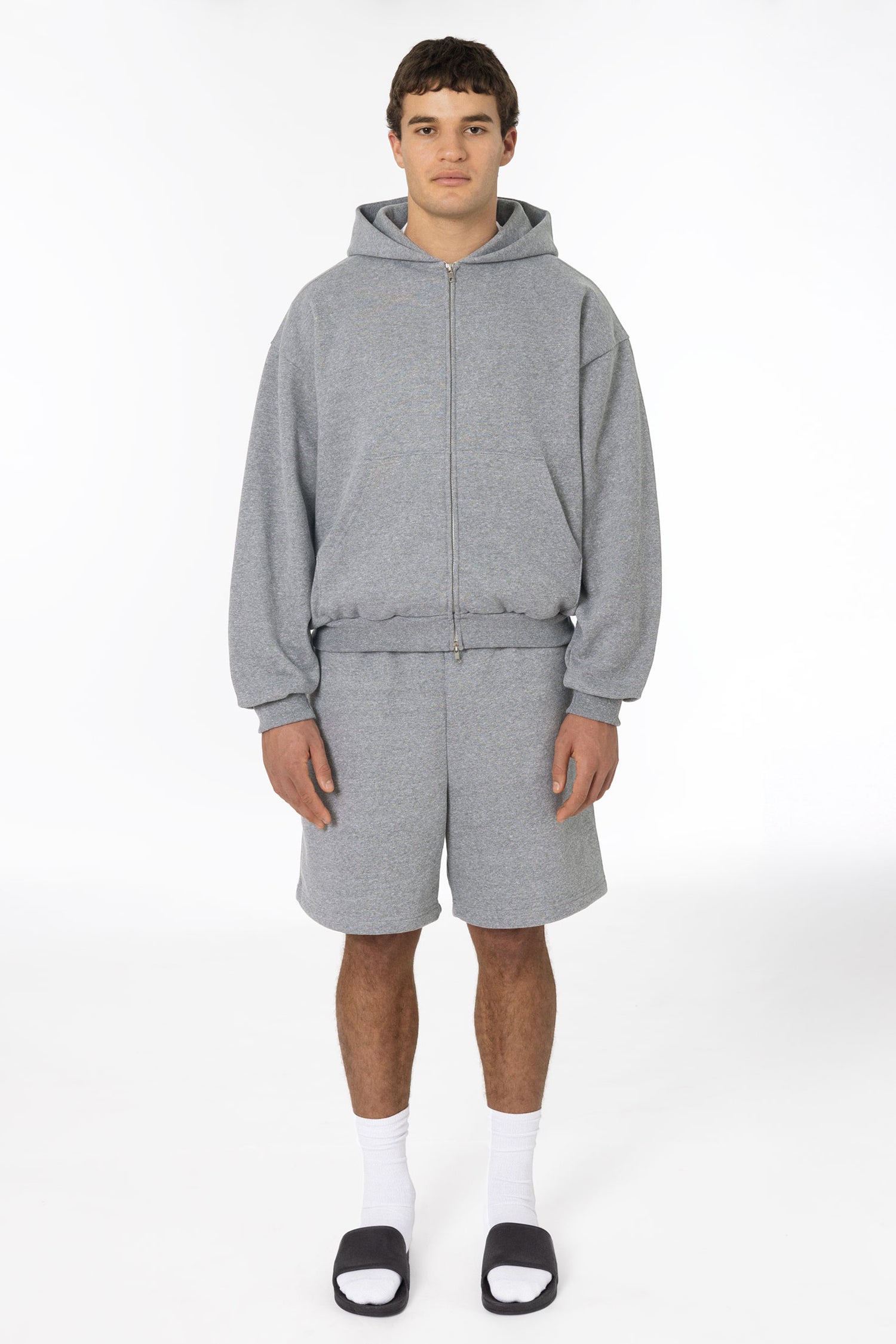 TRF02HEATHERGREYFRONT Tri-Blend Gabardine Fleece Shorts - Image 1