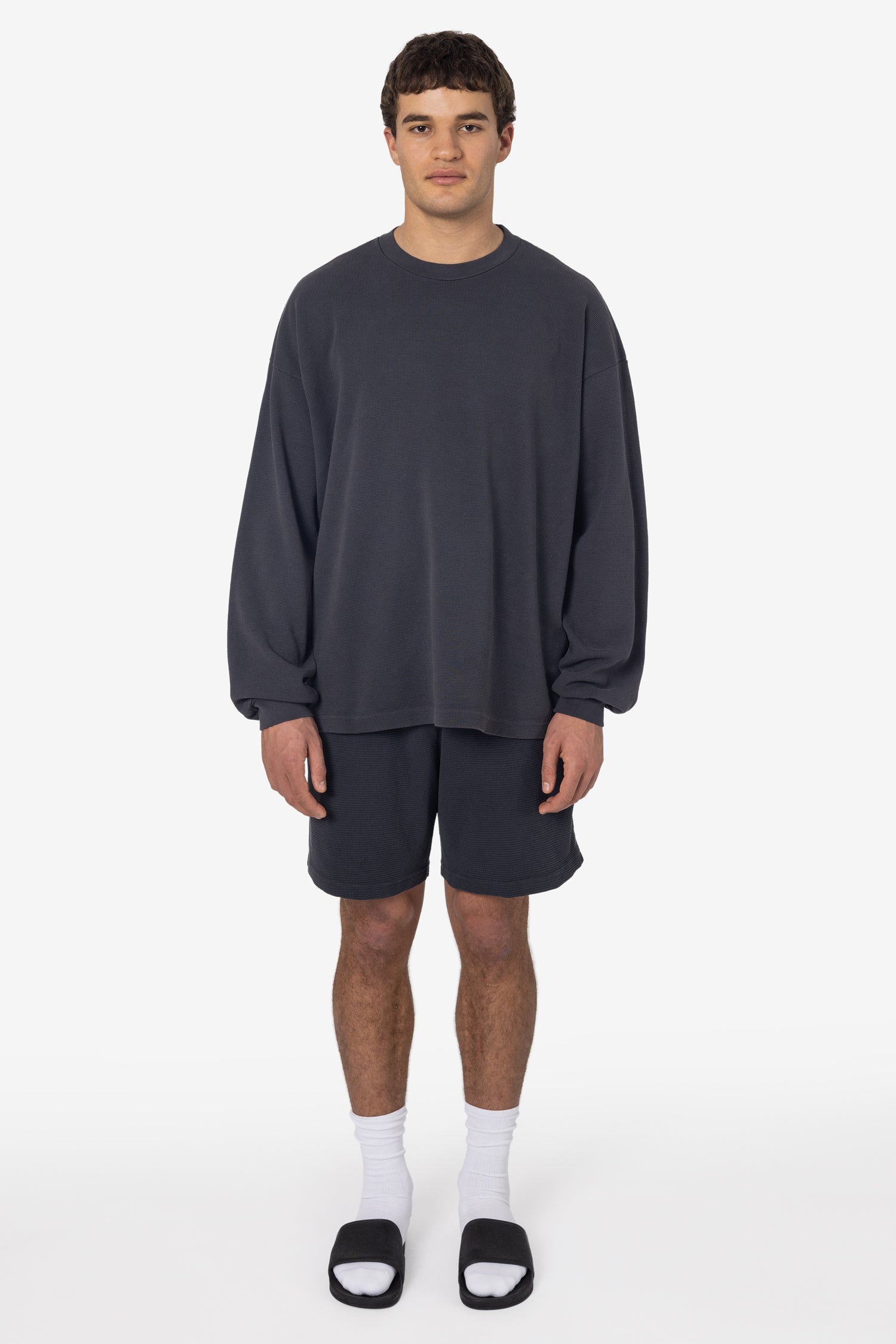 TX402GDDOLPHINBLUEFRONT Heavy Thermal Garment Dye Shorts - Image 1