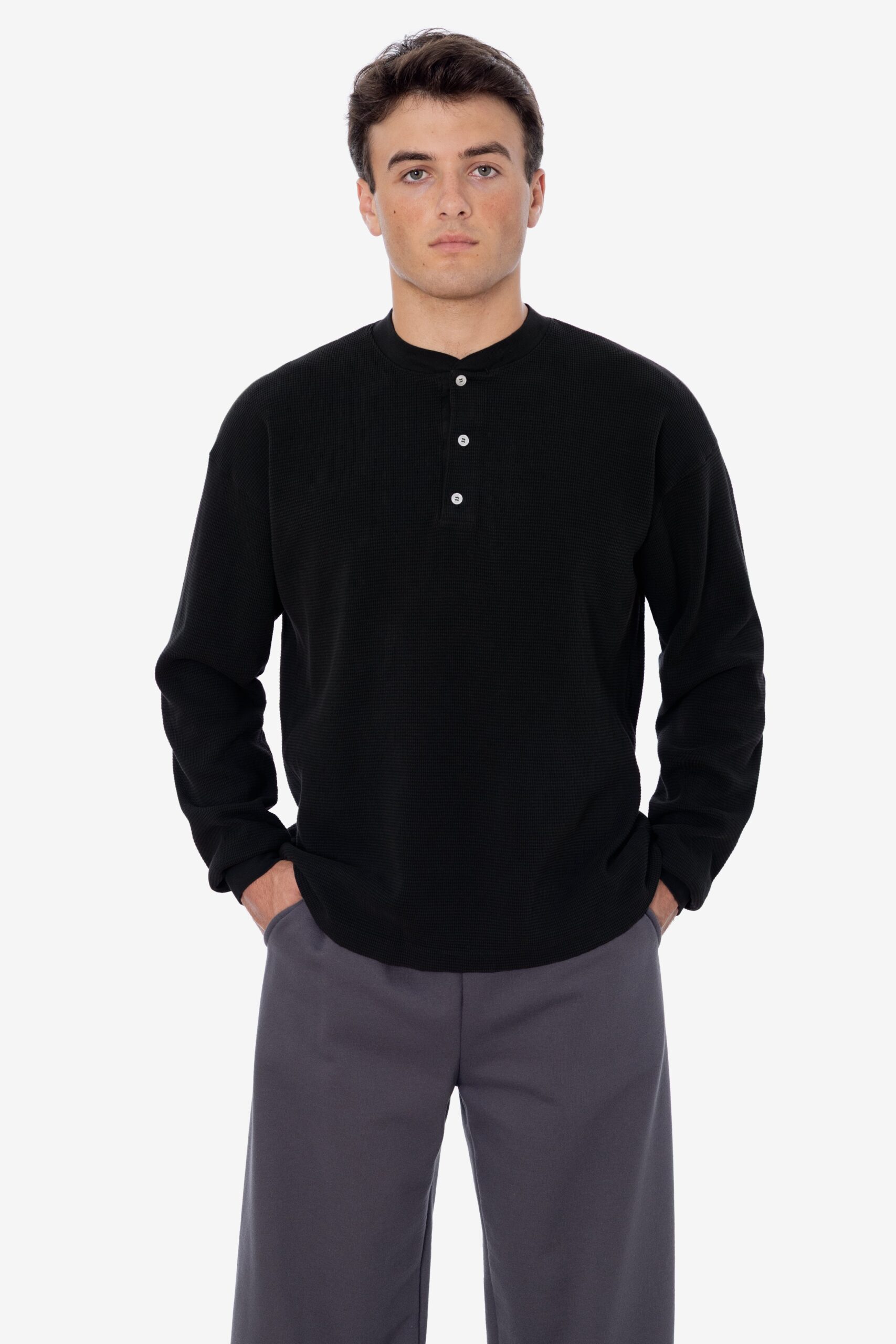 TX458GD-BLACK-1 Long Sleeve Heavy Thermal Heritage Henley - Image 1
