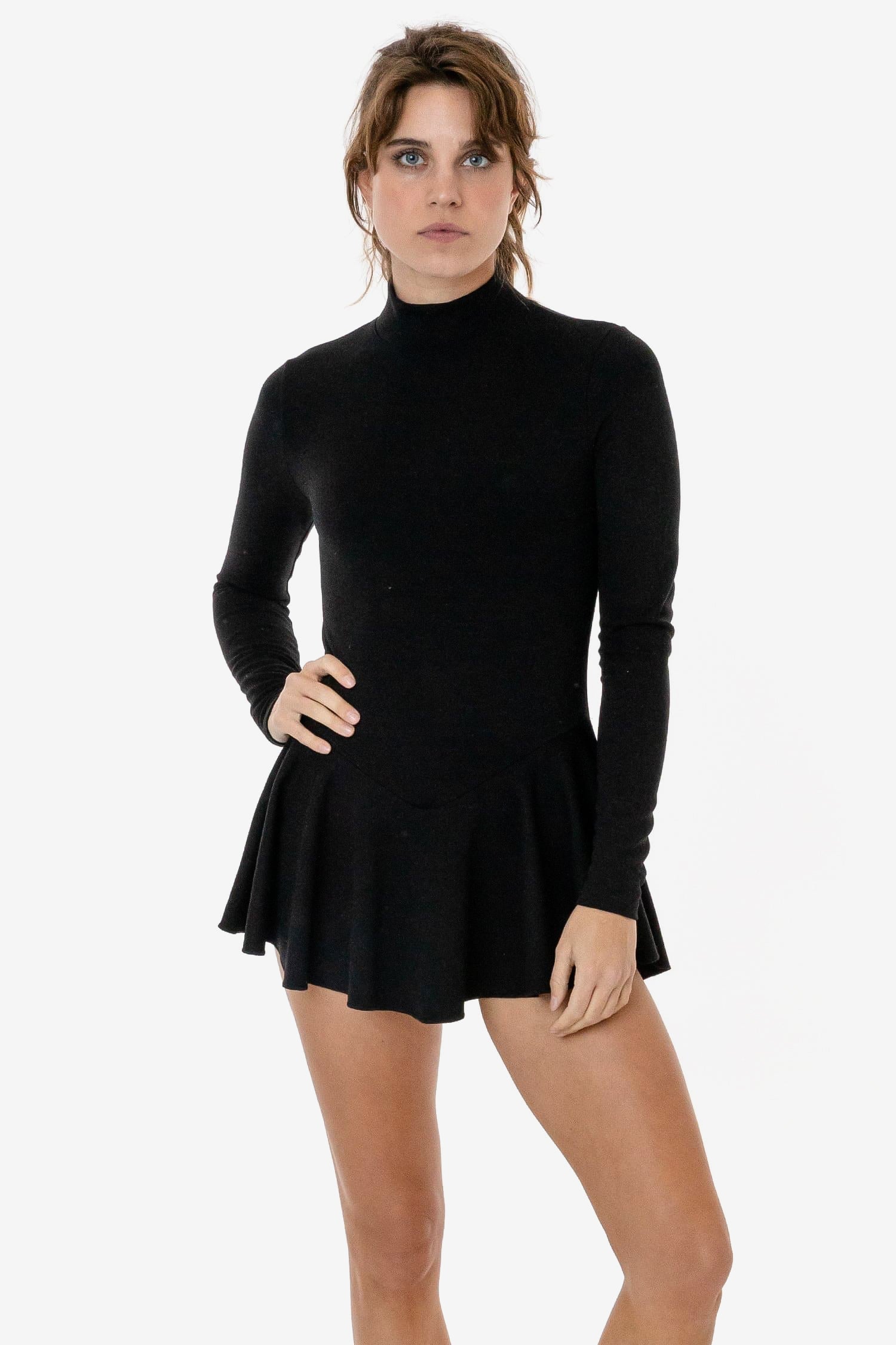 black-1_60261905-d1e1-46ef-b524-a8900d3708a2 Ponte Long Sleeve Mockneck Skirted Leotard - Image 1