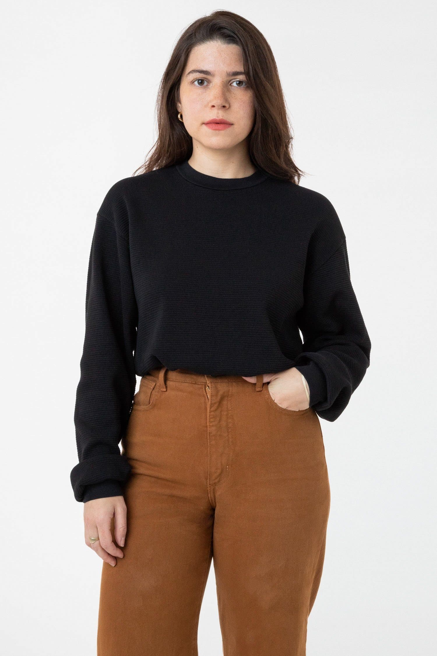 black_fixSTEPH Unisex - Long Sleeve Heavy Thermal Crew Neck - Image 1