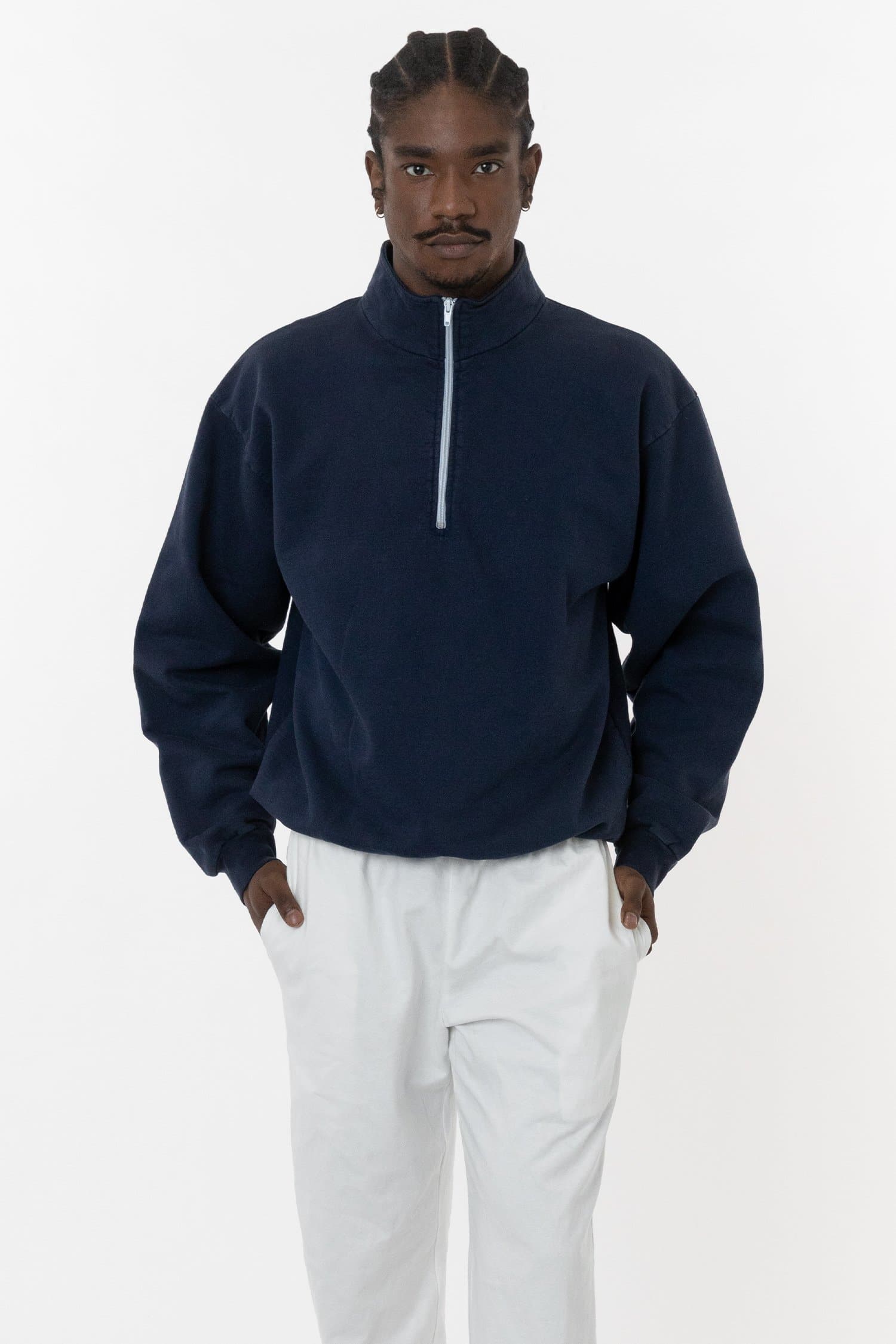 cf408-navy-2 Garment Dye Cotton Fleece Half Zip Pullover - Image 1