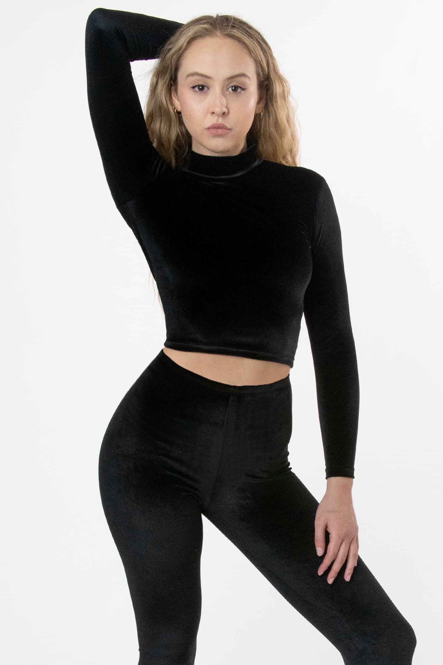 top_black Velvet Fitted Mid-Length Mockneck Top - Image 1