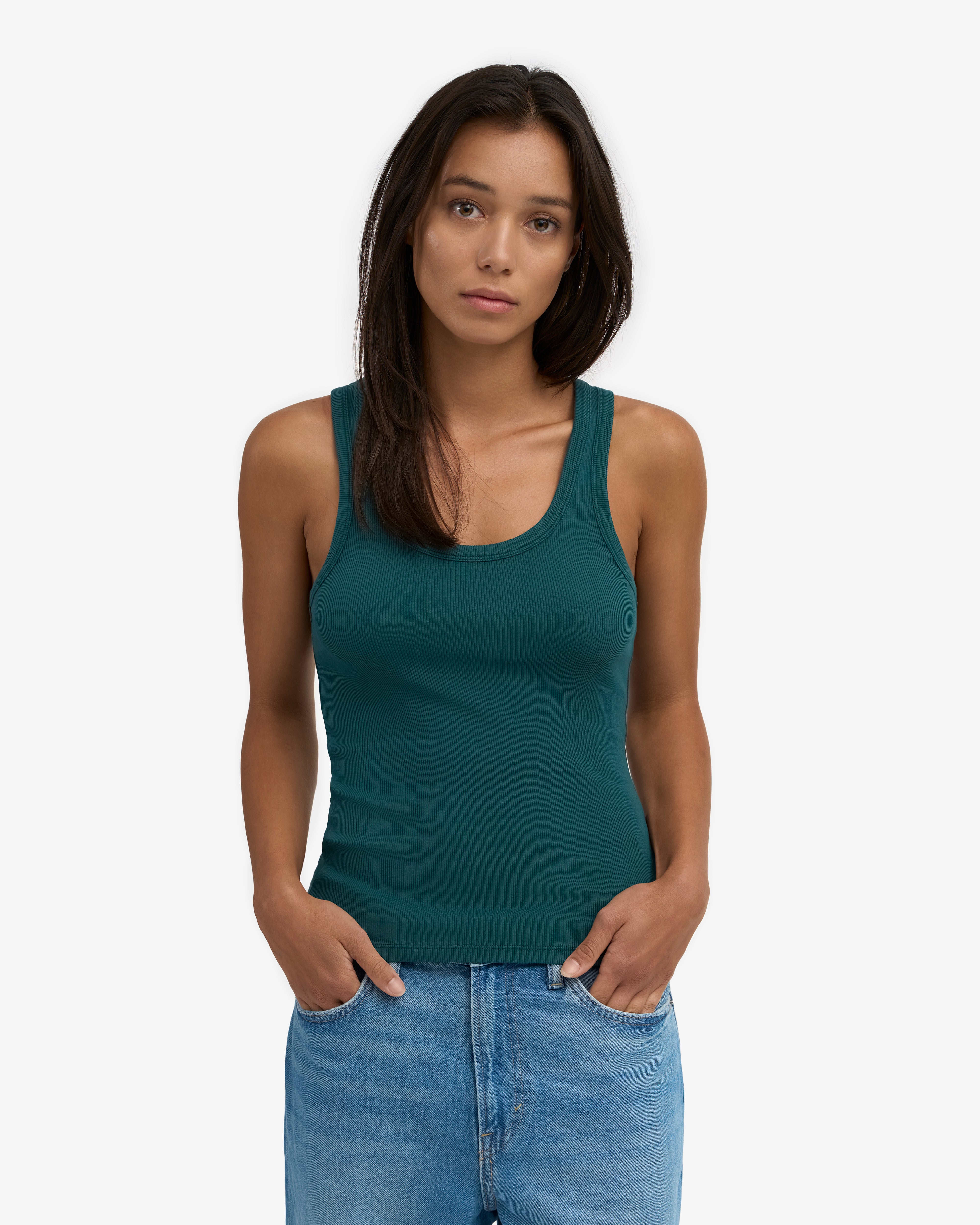 CS2054_Women-Organic-Rib-Tank-Top_Ocean-Green_Female_2 Women Organic Rib Tank Top - Ocean Green - Image 1
