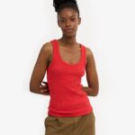 Women Organic Rib Tank Top - Red Tangerine
