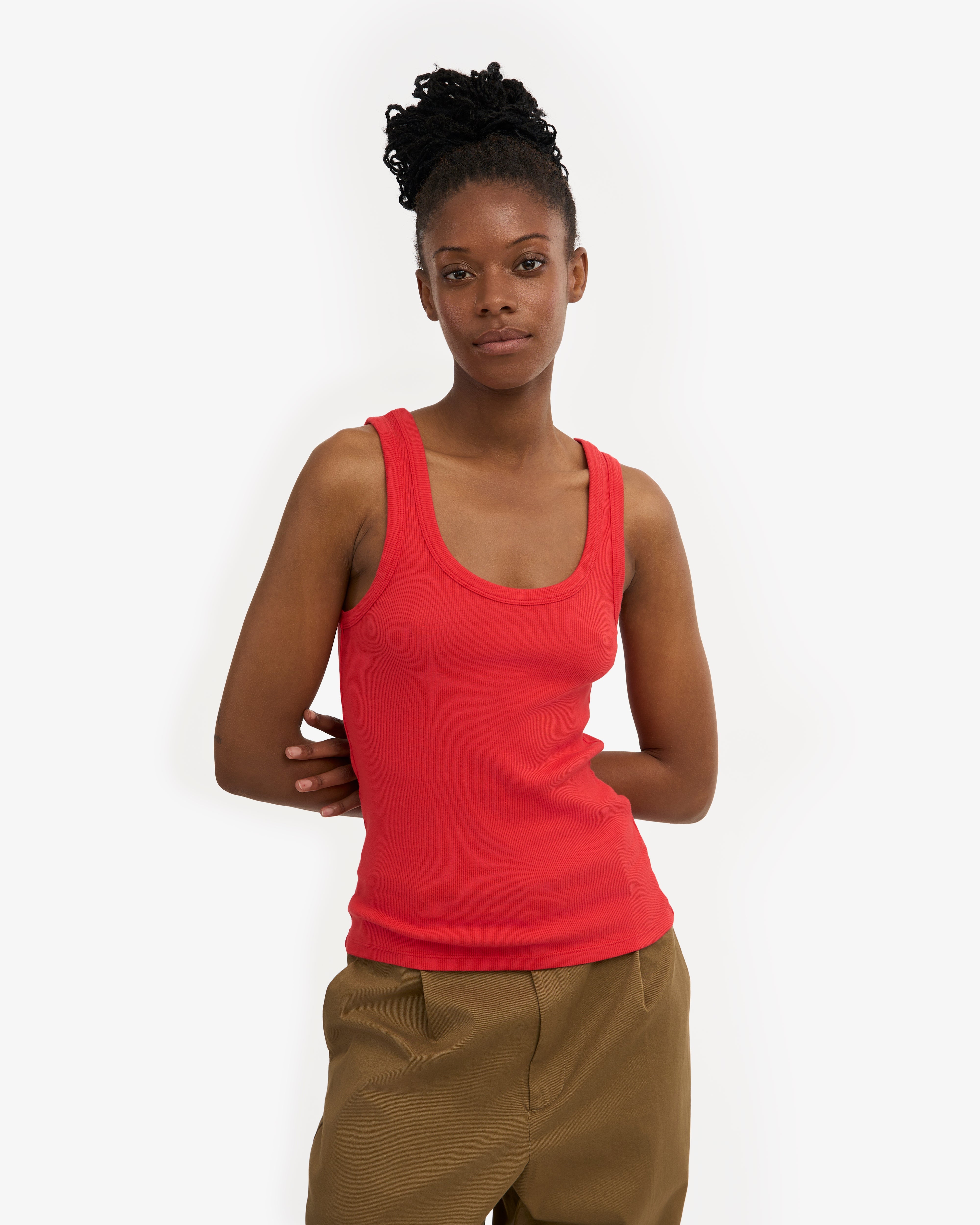 CS2054_Women-Organic-Rib-Tank-Top_Red-Tangerine_Female_2 Women Organic Rib Tank Top - Red Tangerine - Image 1