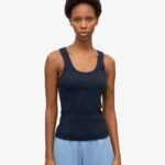 Women Organic Rib Tank Top - Navy Blue